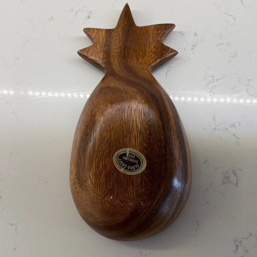 70s VINTAGE BOHO WOOD DISH TRAY MONKEY POD WOOD DISH HAWAII HOME DECOR ACCENT - Picture 3 of 4